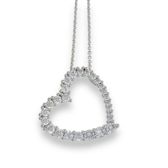 Brass JCM China Silver Tone Cubic Zirconia CZ Open Heart Pendant ONLY - Picture 1 of 3